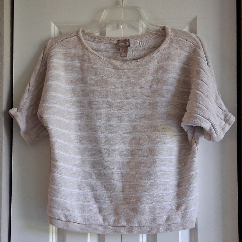 Chico's Beige & Cream Short Sleeve Sweater Top Women's Size 1